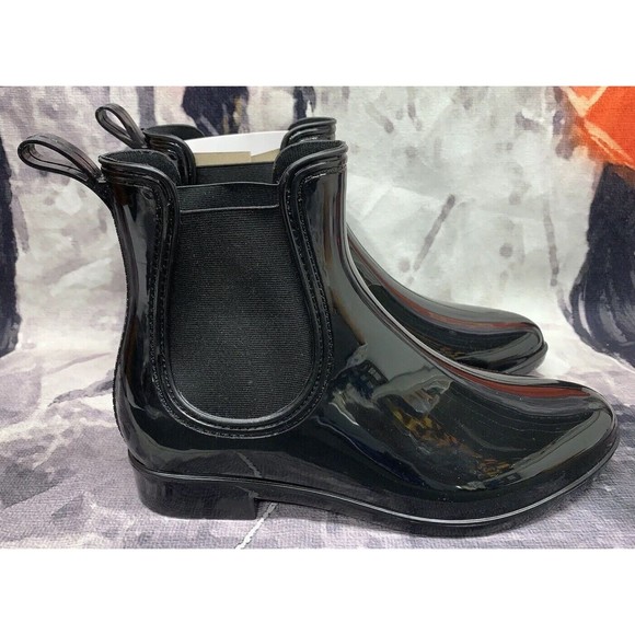 INC Womens Raelynn Rain Boots 9 Black Vinyl Ankle Wet Weather Pull On 6865 - Picture 2 of 13